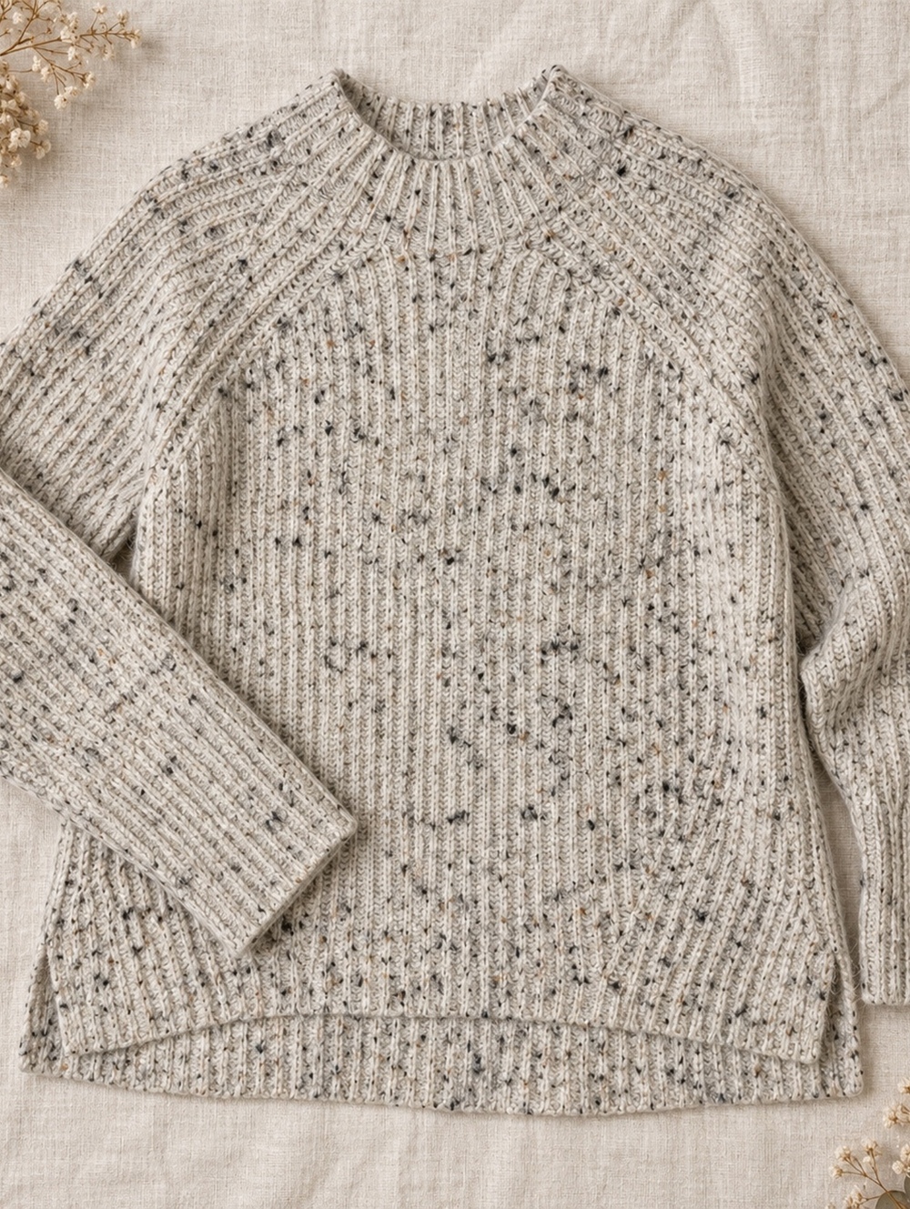 Madewell Belmont Donegal Speckled Mock-Neck Sweater Oatmeal Small